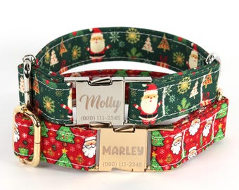 Santa's Christmas Dog Collar, Personalized Laser Engraved Metal Buckle, Handmade in Texas.