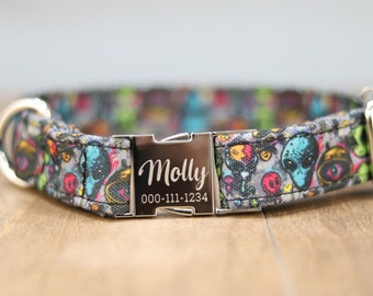 Alien Dog Collar, Personalized Laser Engraved Metal Buckle, Handmade in Texas.