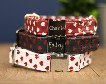 Personalized Valentine’s Day Dog Collar, Personalized Laser Engraved Metal Buckle, Handmade in Texas.