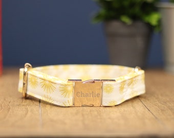 Boho Star Pattern Dog Collar, Personalized Laser Engraved Metal Buckle, Handmade in Texas