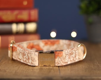 Peach Blossom Dog Collar, Personalized Laser Engraved Metal Buckle Dog Collar, Beautiful Peach Floral Pattern Dog Collar for Boy or Girl Pup