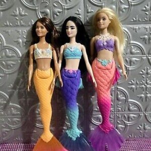 Mermaid Barbie Long Brown or Blonde Hair Hybrid Barbie Dreamtopia Bundle #3  Made-to-move Heads Professionally Swapped with Mermaid&#39;s bodies
