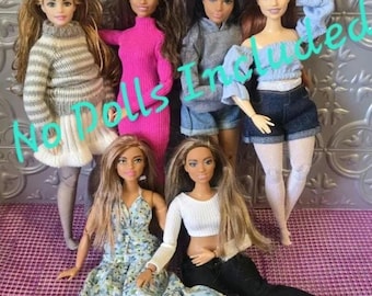Curvy Girl Fashion Doll Clothes that are Modest, Wardrobe For Made-to-move Hybrids and OOAK ~ NO DOLLS 12 pc~ No Shoes, Curvy Shorts & Pants