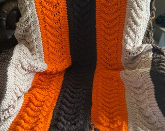 1970s Crochet Afghan Orange Tan Brown