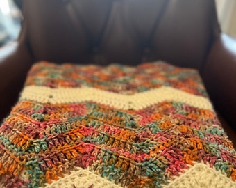 Multi-Colored Chevron Crochet Blanket Brown Red Blue