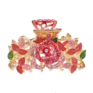 Gold Plated Fashion Diamond Pink crown Rhinestone Metal Hair Crystal Claw Party wedding