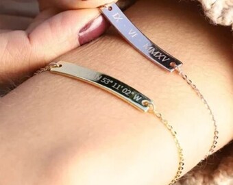 Personalized Engraved Bracelet Gold Silver With Text Date Symbol •Present•Gift•Christian•Aniversarry•Valentine•Birthday•Mom•For Him•For Her