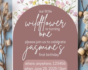 Baby Girl Geburtstag Einladung Vorlage Unsere Kleine Wildblume, Baby Mädchen Geburtstag
