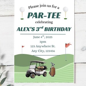 Golf Par-Tee Birthday Invitation, Kids Birthday Party Editable Template