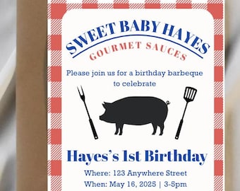 Sweet Baby Rays Geburtstagseinladungsvorlage, Sommer BBQ Geburtstag, bearbeitbare Geburtstagsvorlage