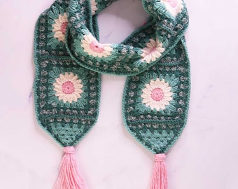 Patrón de bufanda de crochet, patrón de bufanda fácil de crochet, bufanda cuadrada de abuela, patrón de bufanda de flores / DESCARGA PDF