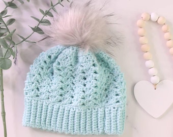 Padrão de gorro de crochê com renda, padrão de gorro de crochê fácil, padrão de chapéu de crochê | Padrão de gorro ondulado | DOWNLOAD EM PDF