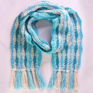 Crochet Scarf Pattern, Easy Scarf Crochet Pattern with Fringe | Wave Scarf Pattern | PDF DOWNLOAD