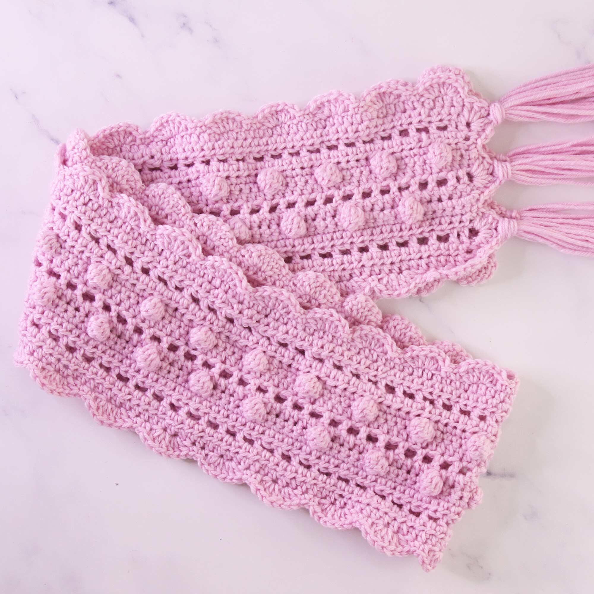 Lacy Crochet Scarf Pattern, Bobble Scarf Crochet Pattern With Fringe ...