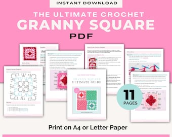 Granny Square Pattern, Crochet Reference Sheets, How to Crochet Granny Squares, Basic Granny Square Guide | PDF DOWNLOAD