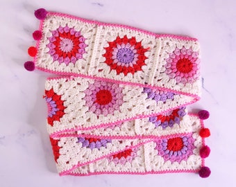 Sunburst Granny Square Scarf Pattern, Flower Scarf Crochet Pattern, Easy Crochet Pattern for Scarf | PDF DOWNLOAD