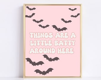 Pink Halloween Decor, Bat Halloween Sign, Pastel Halloween Decor,Pink Halloween Sign, Girly Halloween, Boho Halloween Print, Fall Decor