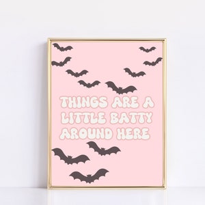 Decoración de Halloween rosa, signo de Halloween de murciélago, decoración de Halloween Pastel, signo de Halloween rosa, Halloween femenino, impresión de Halloween Boho, decoración de otoño