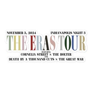 The Eras Tour November 3, 2024 Indianapolis Night 3 Acoustic Set Souvenir Merchandise Kiss-Cut Stickers