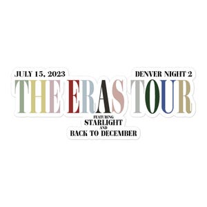 The Eras Tour July 15, 2023 Denver Night 2 Acoustic Set Souvenir Merchandise Kiss-Cut Stickers
