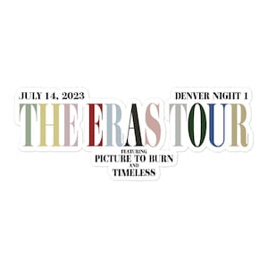 The Eras Tour July 14, 2023 Denver Night 1 Acoustic Set Souvenir Merchandise Kiss-Cut Stickers