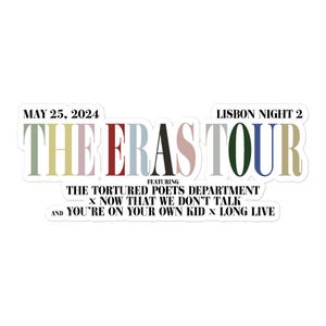 The Eras Tour May 25, 2024 Lisbon Night 2 Acoustic Set Secret Song Souvenir Merchandise Kiss-Cut Stickers