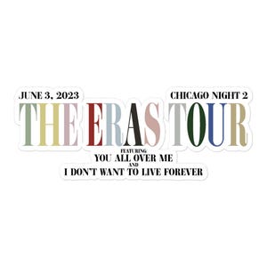 The Eras Tour June 3, 2023 Chicago Night 2 Acoustic Set Souvenir Merchandise Kiss-Cut Bubble-Free Stickers