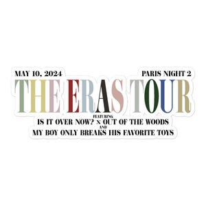 The Eras Tour May 10, 2024 Paris Night 2 Acoustic Set Souvenir Merchandise Die-Cut Stickers