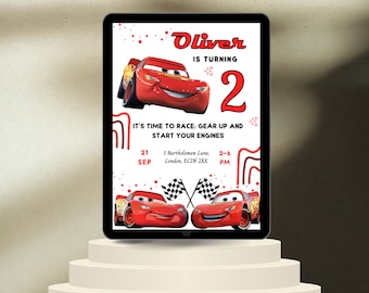 Lightning McQueen Cars Movie Disney Birthday Invitation, Boy Girl Invitation Editable Birthday Party Invite, Customized and Personalized Red