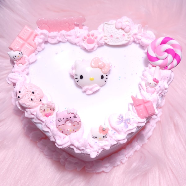 2 Tier Heart Jewelry Box, Kitty Jewelry Box, Kawaii Kitty, Trinket Box and Mirror, pink, coquette, y2k, decoden cream, silicone