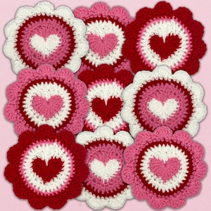 Gifts for Her Heart Crochet Coasters Red Pink White Valentine’s day