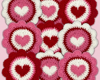 Gifts for Her Heart Crochet Coasters Red Pink White Valentine’s day