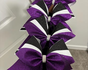 3 color glitter bow sunburst style  with rhinestone center