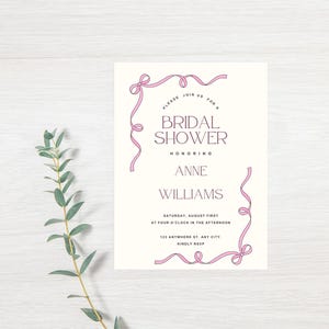 Pink Bow Bridal Shower Invitation, Bridal Shower Invite, Printable Invitation, Editable Template, Instant Download, Bride to Be, Invitation