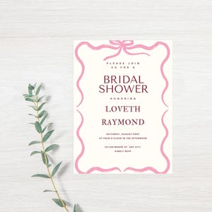 Pink Bow Bridal Shower Invitation, Bridal Shower Invite, Printable Invitation, Editable Template, Instant Download, Bride to Be, Invitation