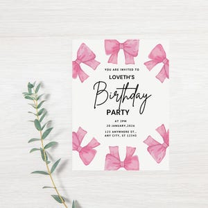 Pink Cute Girly Birthday Invitation, Editable Invitation, Digital Invitation, Invitation Template, Party Invite, Girl Birthday Party Invite