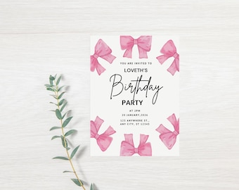 Invitación de cumpleaños linda y rosa para niña, invitación editable, invitación digital, plantilla de invitación, invitación a fiesta, invitación a fiesta de cumpleaños de niña