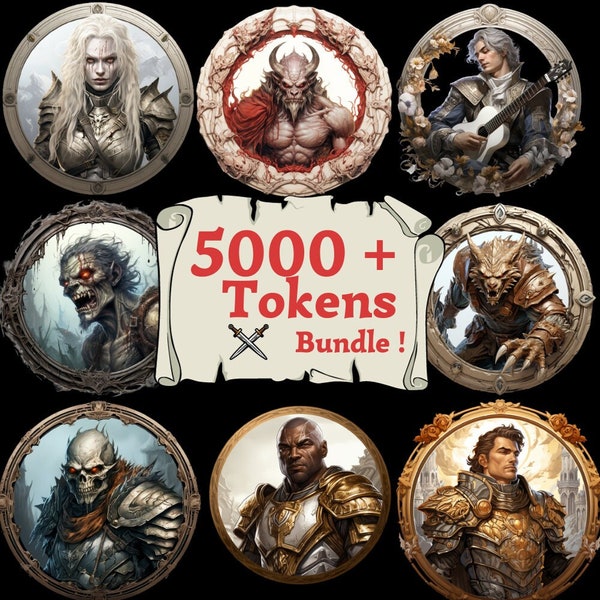 Pacchetto 5000 token Fantasy, arte del personaggio, token dnd, accessori per giochi di ruolo da tavolo, cornice token, token circolare, scheda personaggio dnd
