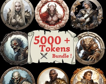 Pack de 5000 jetons Fantasy, illustrations de personnages, jeton dnd, accessoires RPG de table, cadre de jeton, jeton de cercle, feuille de personnage dnd