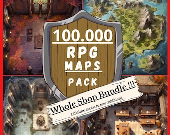 Lot de 100 000 cartes de bataille du DnD, donjons et dragons, carte de bataille, cadeau dnd pour Dungeon Master, cadeau dnd, tuile imprimable du DND terrain