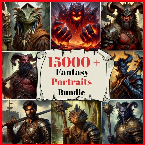 15000 Fantasy Portraits, Monster Portraits, dnd Tokens, RPG Portraits, Einzigartiger Charakter, Rollenspiel Portraits, dnd Charakterbogen