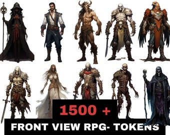 1500 Paquete de tokens dnd de vista frontal, token isométrico, tokens ttrpg, token vttrpg, arte de personajes, accesorios RPG de mesa, token roll20
