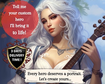 Benutzerdefinierte DND-Charakter-Kommission, personalisiertes RPG-Heldenportrait, Fantasy-Kunst für RPG-Spieler, personalisiertes Helden-Kunstwerk – Fantasy-Portrait