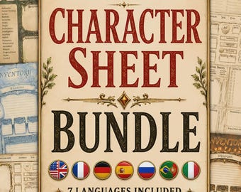 DnD Character Sheet Ultimate Bundle - 350 Unique Dnd 5e Printable PDF sheets (70 Styles × 5 Pages)  - A4/US Letter - Digital Download