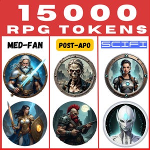 PAQUETE DE FICHAS DE RPG 15000 Fichas digitales únicas, listas para jugar, compatibles con Vttrpg Roll20 y Foundry Vtt