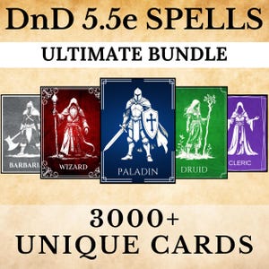 3,000 DnD Spell Cards Bundle 5.5e ALL Spell Cards  2014 & 2024 Spells Included SRD Spellbook  Every Class + CUSTOM spells Over 3000 Spells