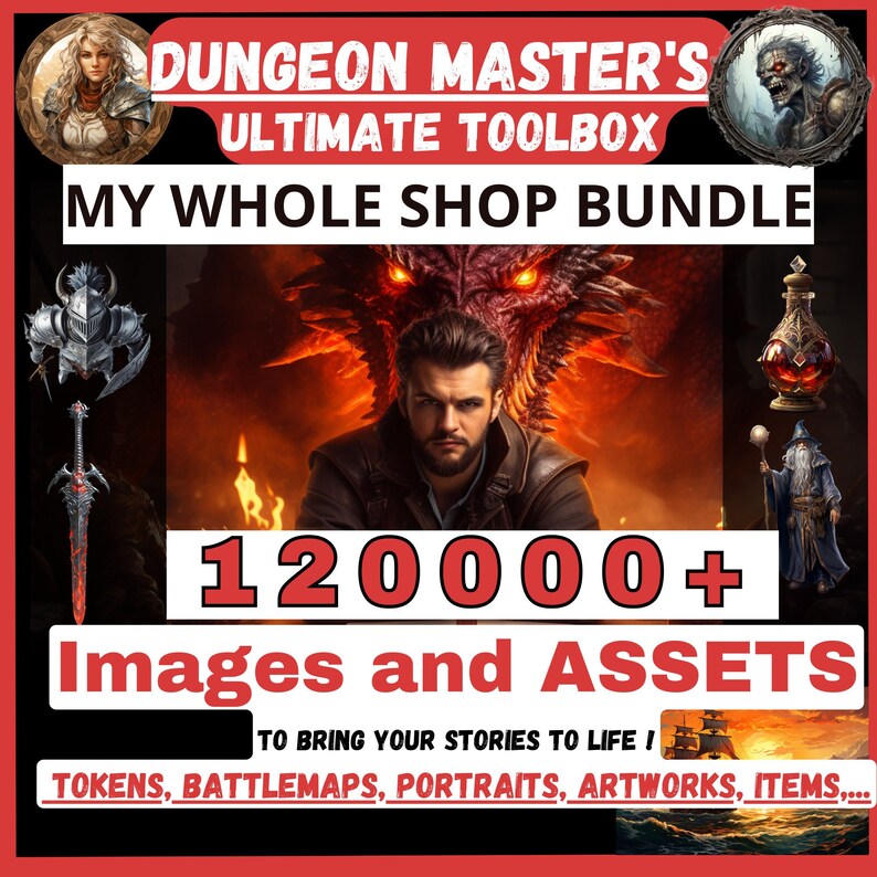 Kit de herramientas de Dungeon Master: 120000 activos, mapa dnd, terreno dnd, mapas de batalla dnd, elementos de rol, fichas dnd, ilustraciones de personajes, terreno, imagen 1