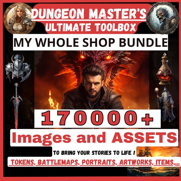 Kit degli strumenti del Dungeon Master: 170000 risorse, mappa dnd, terreno dnd, mappe di battaglia dnd, oggetti rpg, gettoni dnd, illustrazioni di personaggi, terreno,