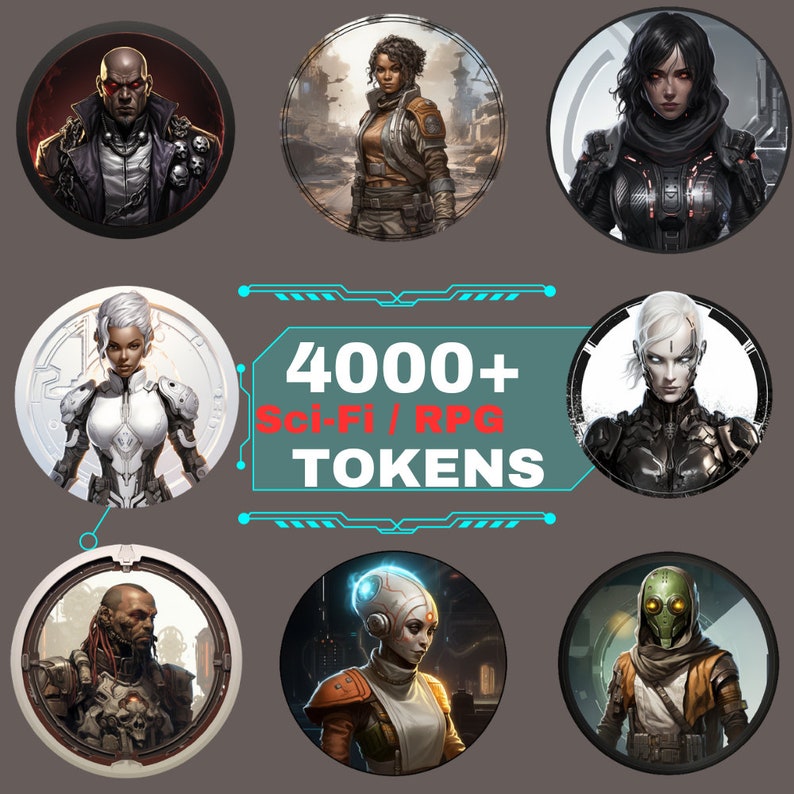 4000 Fantasy SCI-FI Tokens Pack, Character Art,Scifi token, , Tabletop RPG Accessories,Token Frame, Circle Token, cyberpunk token, dnd token image 8