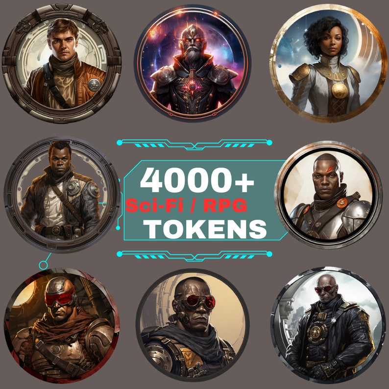 4000 Fantasy SCI-FI Tokens Pack, Character Art,Scifi token, , Tabletop RPG Accessories,Token Frame, Circle Token, cyberpunk token, dnd token image 5